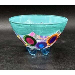 Polka Dots Marble Balls Footed Bowl Detroit Glass Company Michigan 4” X 2.25”